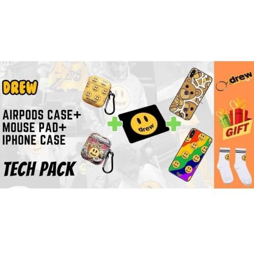 Drew Tech Pack: Airpods Case + Mouse Pad + iPhone Case + FREE Socks & Keychain